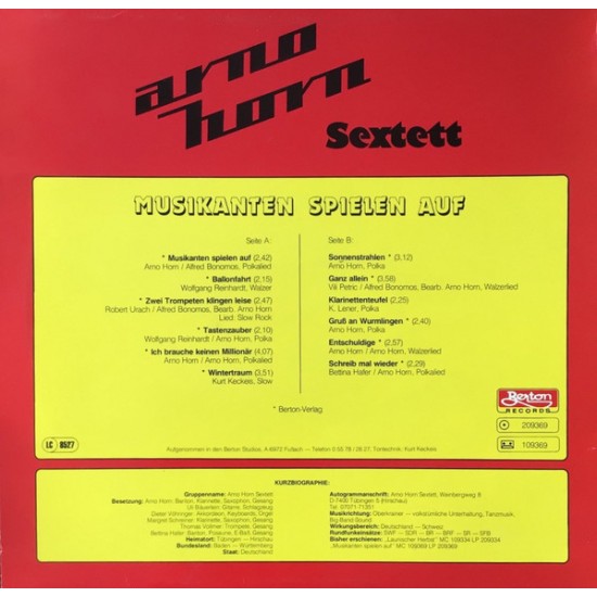 Arno Horn Sextett ‎– Musikanten Spielen Auf