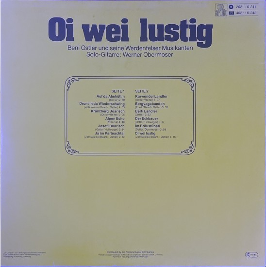 Beni Ostler Und Seine Werdenfelser Musikanten – Oi Wei Lustig