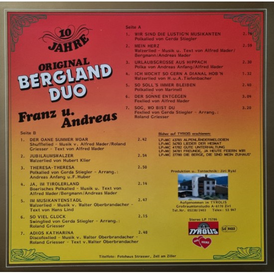 Bergland Duo ‎– 10 Jahre Original Bergland Duo