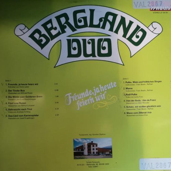 Bergland Duo ‎– Freunde, Ja Heute Feiern Wir