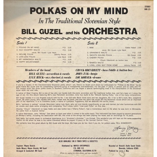 Bill Guzel and his Orchestra – Polkas On My Mind In The Traditional Slovenian Style