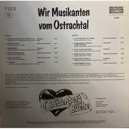 Breitenberg Büebe ‎– Wir Musikanten Vom Ostrachtal