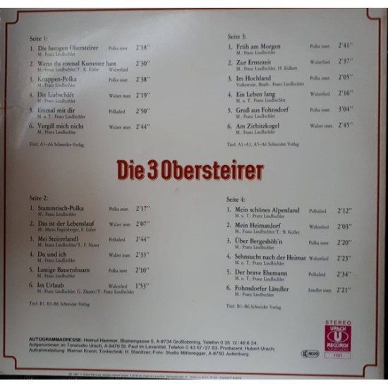 Die 3 Obersteirer und Franz Lindbichler ‎– Grüßen Alle Ihre Freunde!