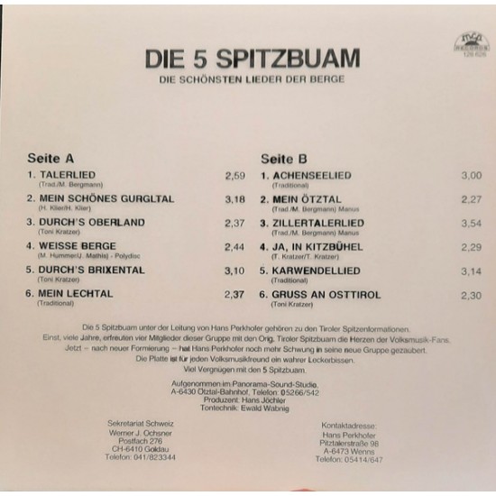 Die 5 Spitzbuam ‎– Die Schönsten Lieder Der Berge
