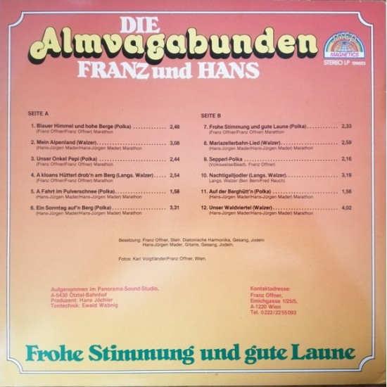 Die Almvagabunden Franz Und Hans ‎– Frohe Stimmung Und Gute Laune