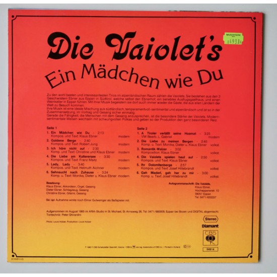 Die Vaiolets ‎– Ein Mädchen Wie Du