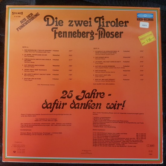 Die Zwei Tiroler Fenneberg-Moser ‎– 25 Jahre - Dafür Danken Wir!