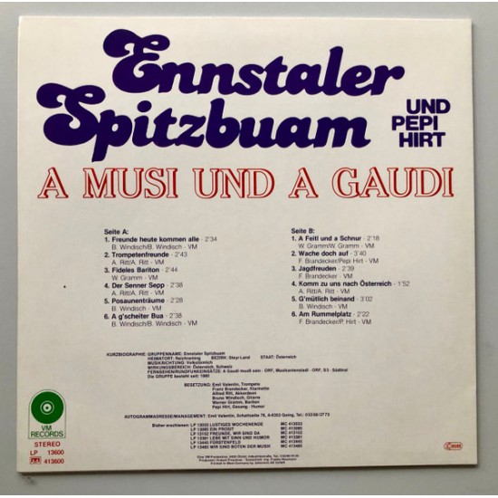 Ennstaler Spitzbuam Und Pepi Hirt ‎– A Musi Und A Gaudi
