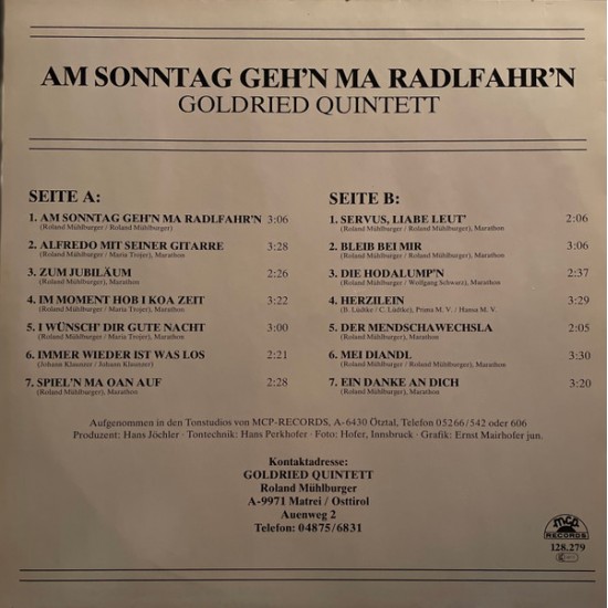 Goldried Quintett ‎– Am Sonntag Geh'n Ma Radlfahr'n