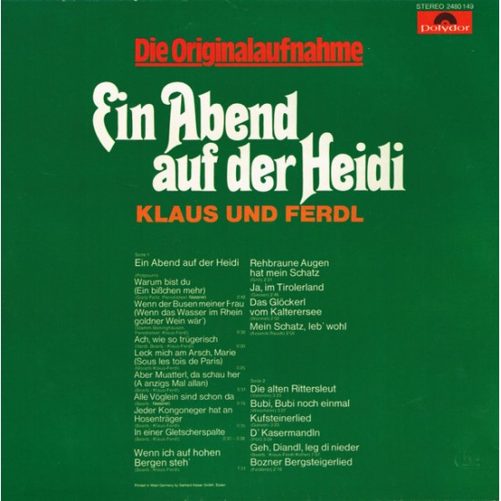 Klaus Und Ferdl ‎– Ein Abend Auf Der Heidi