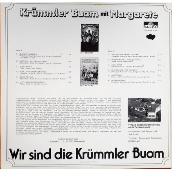 Krümmler Buam Mit Margarete ‎– Wir Sind Die Krümmler Buam