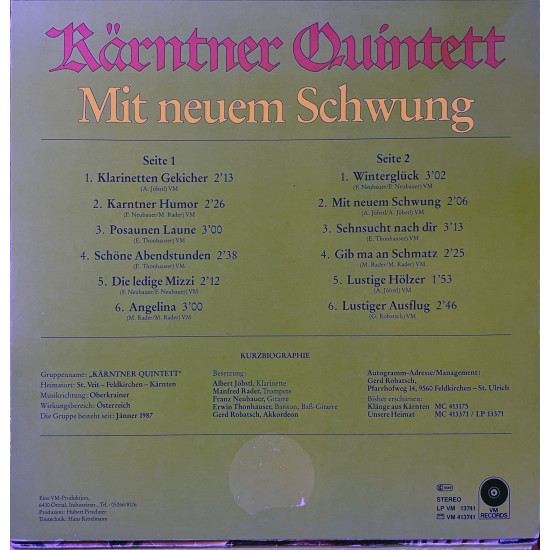 Kärntner Quintett ‎– Mit Neuem Schwung