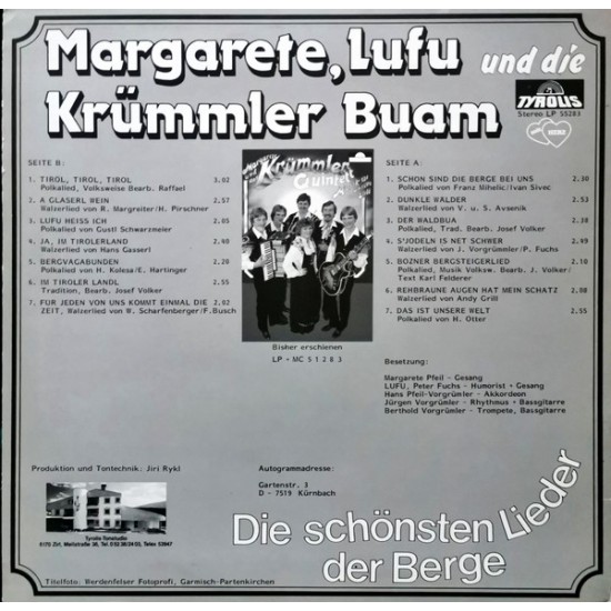 Margarete, Lufu und Die Krümmler Buam ‎– Die Schönsten Lieder Der Berge