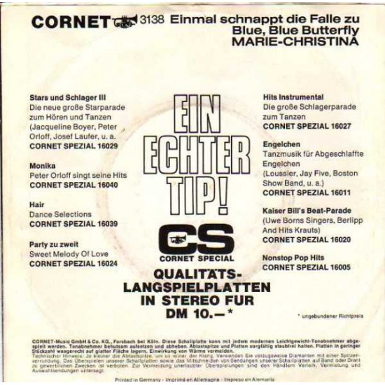 Marie-Christina ‎– Einmal Schnappt Die Falle Zu - Blue, Blue Butterfly
