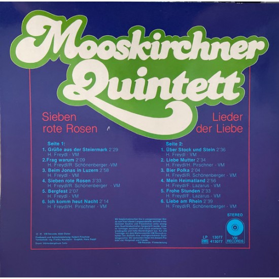 Mooskirchner Quintett ‎– Sieben Rote Rosen (Lieder Der Liebe)