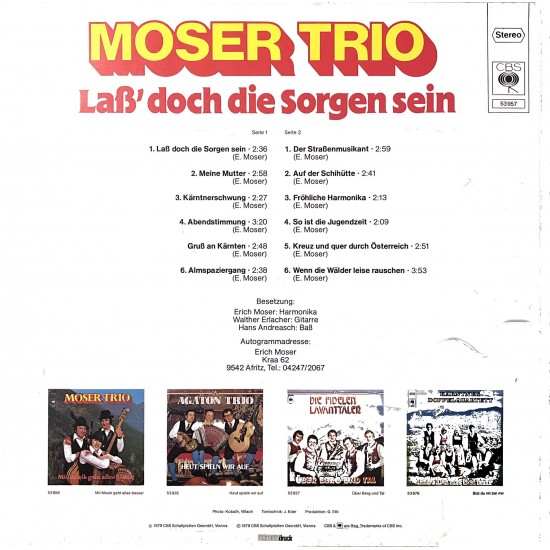 Moser Trio ‎– Laß' Doch Die Sorgen Sein
