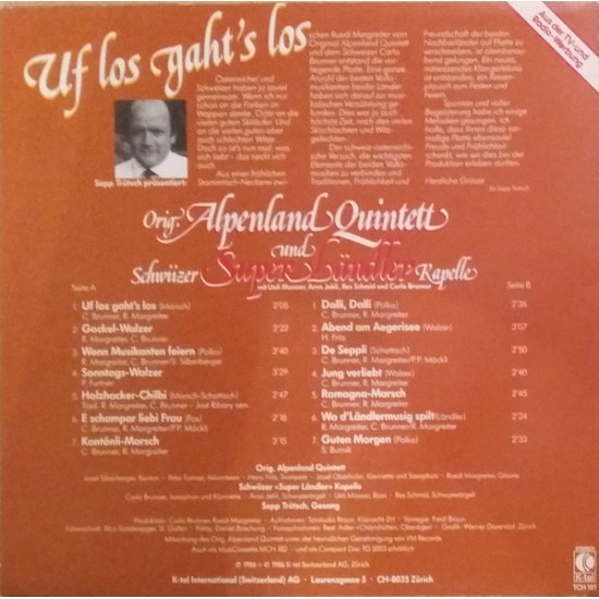 Orig. Alpenland Quintett Und Schwiizer Super Ländler Kapelle – Uf Los Gaht's Los Orig. Alpenland Quintett Und Schwiizer Super Ländler Kapelle – Uf Los Gaht's Los