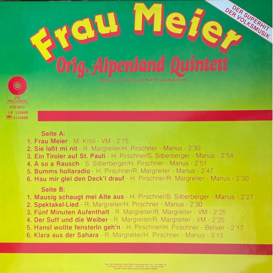 Orig. Alpenland Quintett ‎– Frau Meier