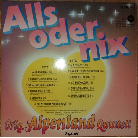Orig. Alpenland Quintett – Alls Oder Nix