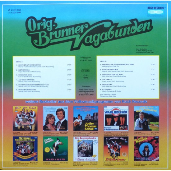 Orig. Brunner Vagabunden ‎– Heut Zählt Nur Die Musik