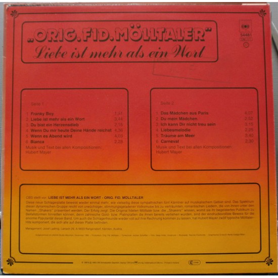 Orig. Fid. Mölltaler ‎– Liebe Ist Mehr Als Ein Wort