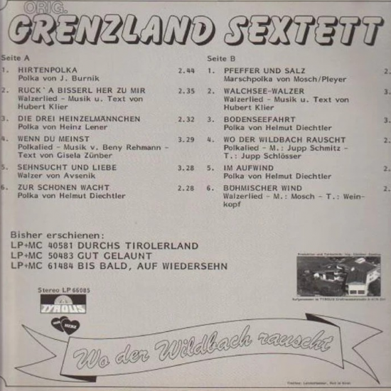 Orig. Grenzland Sextett - Wo der Wildbach rauscht Orig. Grenzland Sextett - Wo der Wildbach rauscht