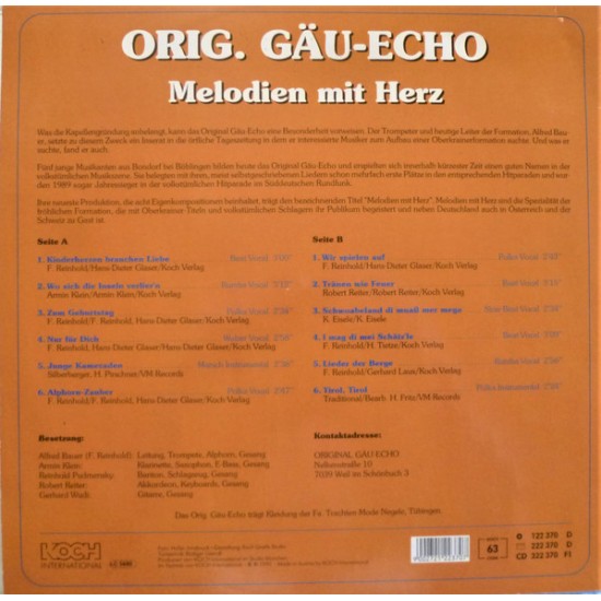 Orig. Gäu~Echo ‎– Melodien Mit Herz