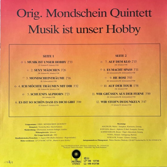 Orig. Mondschein Quintett ‎– Musik Ist Unser Hobby