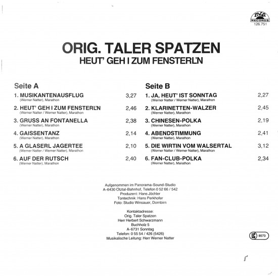 Orig. Taler Spatzen - Heut' geh i zum fensterl'n