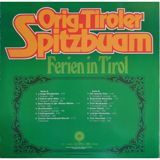 Orig. Tiroler Spitzbuam ‎– Ferien In Tirol