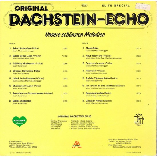 Original Dachstein-Echo ‎– Unsere Schönsten Melodien