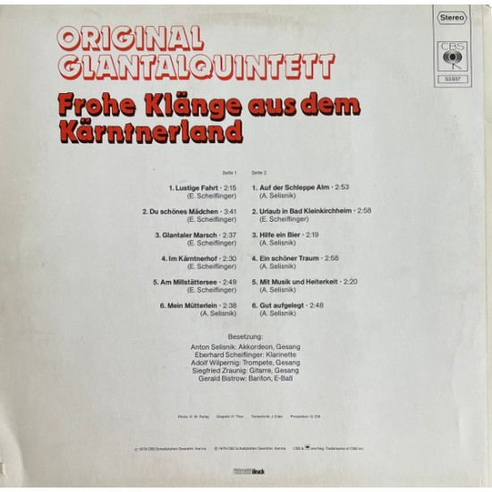 Original Glantalquintett ‎– Frohe Klänge Aus Dem Kärntnerland