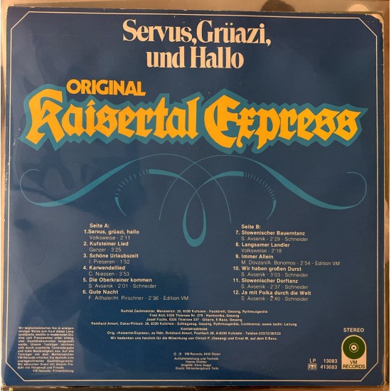 Original Kaisertal-Express ‎– Servus, Grüazi, Und Hallo