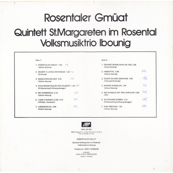 Quintett St. Margareten Im Rosental -  Volksmusiktrio Ibounig ‎– Rosentaler Gmüat