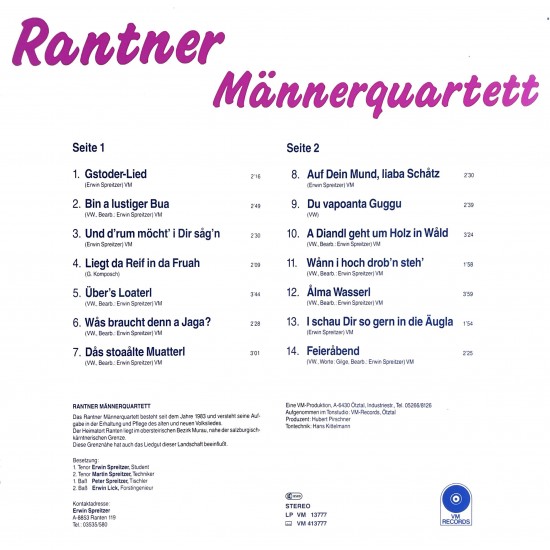 Rantner Männerquartett ‎– Und D'rum Möcht' I Dir Sag'n
