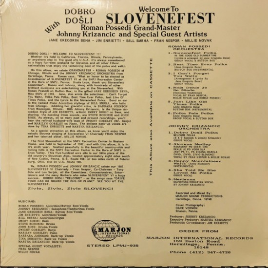 Roman Possedi Orchestra - Johnny Krizancic Orchestra – Dobro Došli - Welcome To Slovenefest