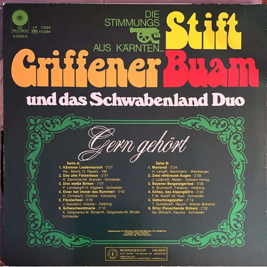 Stift Griffener Buam Und Das Schwabenland Duo ‎– Gern Gehört