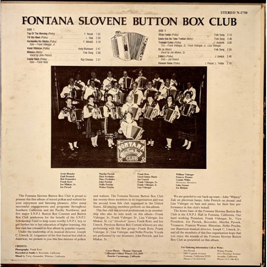The Fontana Slovene Button Box Club – Joe Umeck Proudly Presents The Fontana Slovene Button Box Club - Na Stare Harmonike