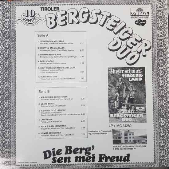 Tiroler Bergsteiger Duo ‎– Die Berg' Sen Mei Freud