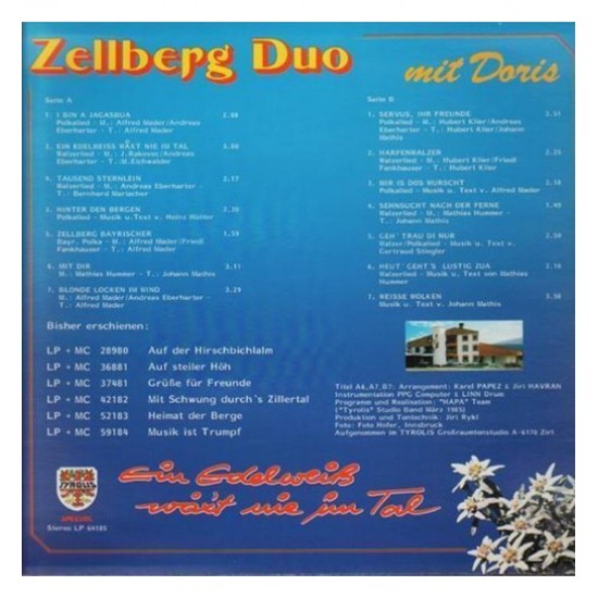 Zellberg Duo Mit Doris ‎– Ein Edelweiss Waxt Nie Im Tal